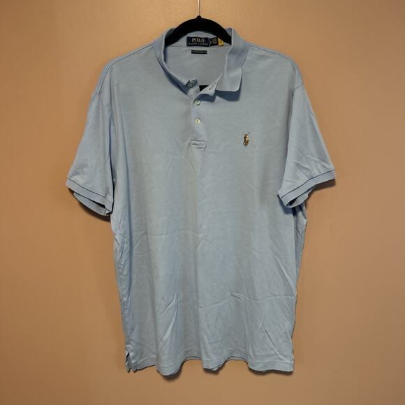 Polo Ralph Lauren Blue Shirt Brown Pony Mens XL Custom Slim Fit short sleeve - Picture 1 of 5